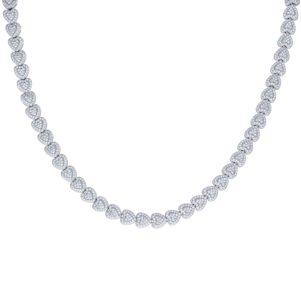 925 Sterling Silver Womens Moissanite Heart Chain Necklace 7mm