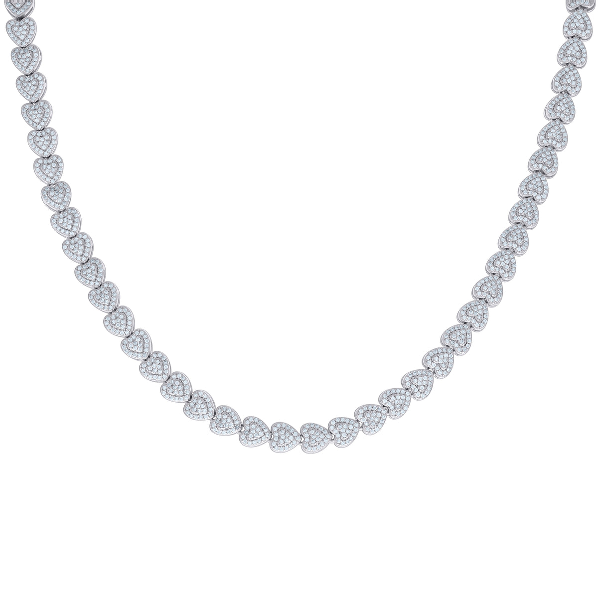 925 Sterling Silver Womens Moissanite Heart Chain Necklace 7mm