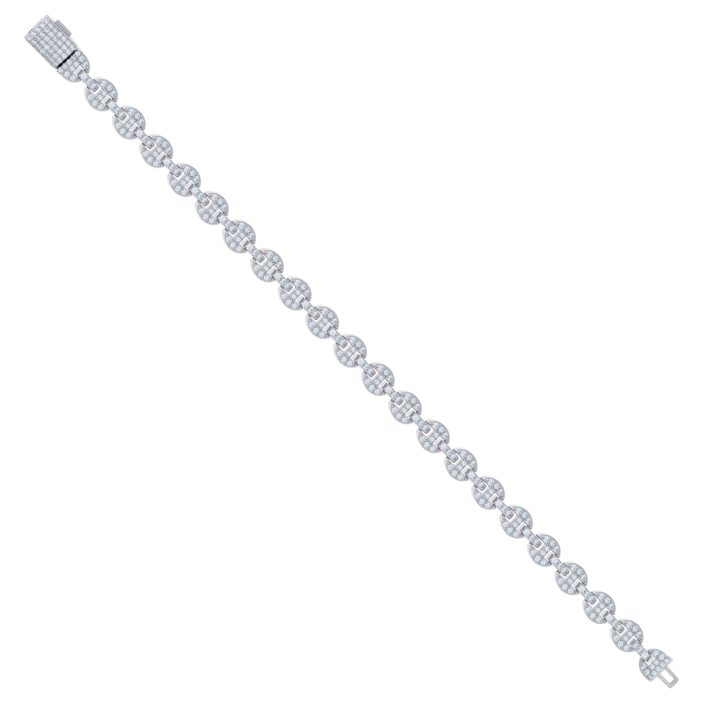 925 Sterling Silver 3.32ct Moissanite Round Link Bracelet 7mm Size 8 Inches