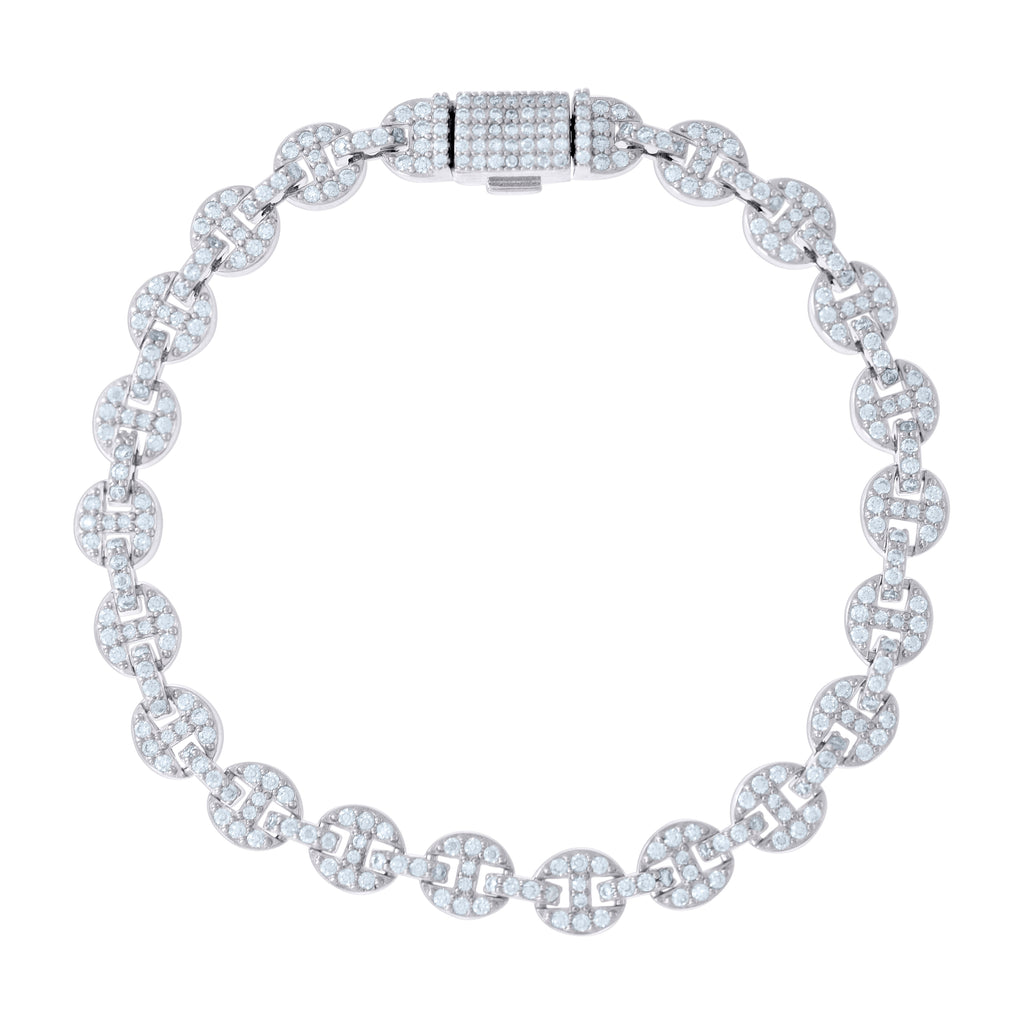 925 Sterling Silver 3.32ct Moissanite Round Link Bracelet 7mm Size 8 Inches