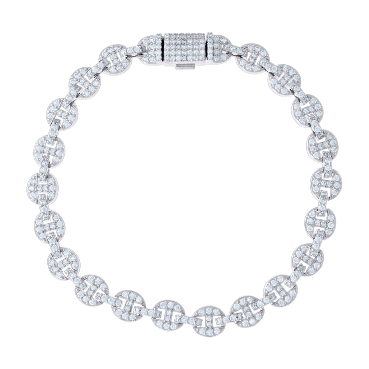 925 Sterling Silver 3.32ct Moissanite Round Link Bracelet 7mm Size 8 Inches