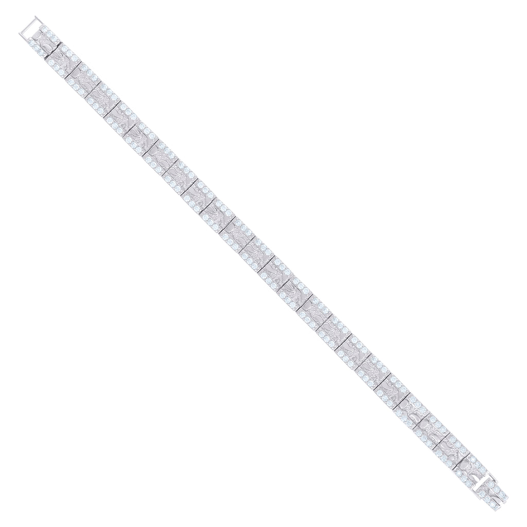 925 Sterling Silver Moissanite Square Link Nugget Bracelet 8mm