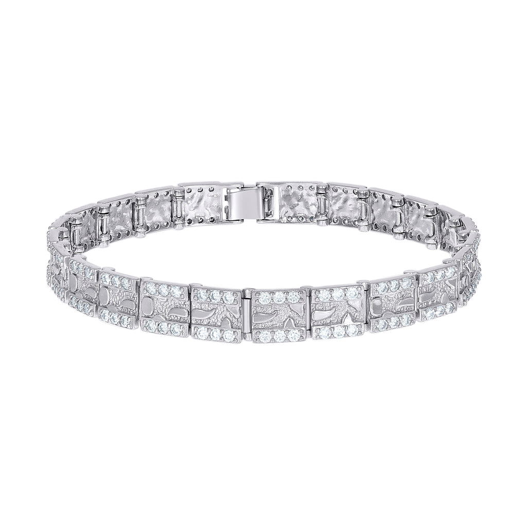 925 Sterling Silver Moissanite Square Link Nugget Bracelet 8mm