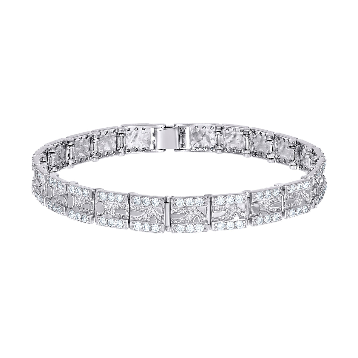925 Sterling Silver Moissanite Square Link Nugget Bracelet 8mm