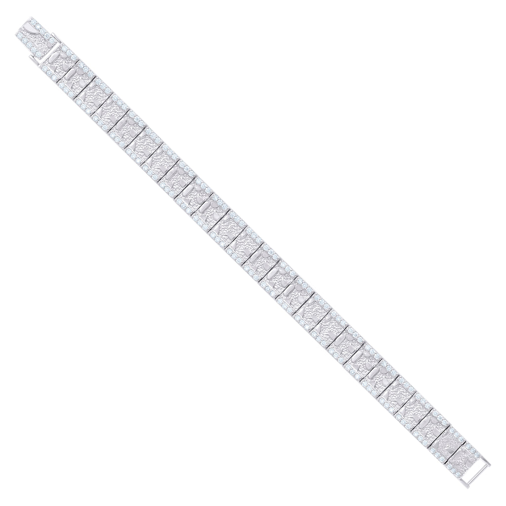 925 Sterling Silver 5.01ct Moissanite Square Link Nugget Bracelet 12mm Size 8.5 Inches