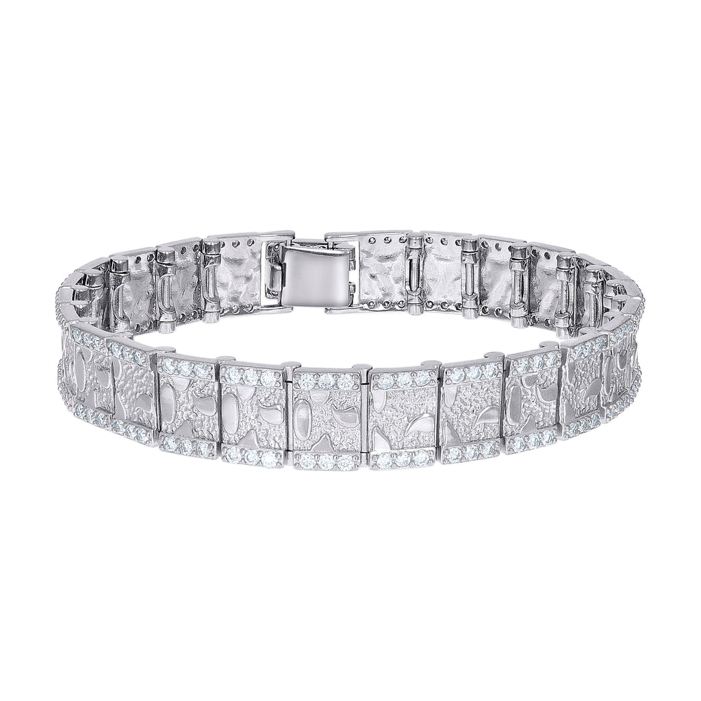925 Sterling Silver 5.01ct Moissanite Square Link Nugget Bracelet 12mm Size 8.5 Inches