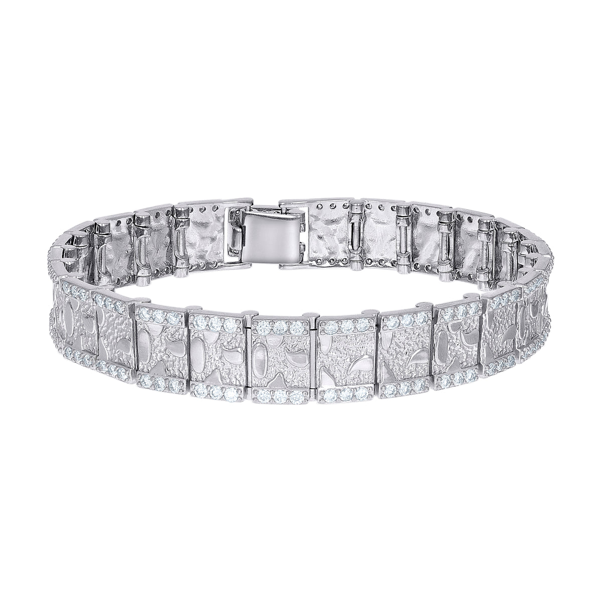 925 Sterling Silver 5.01ct Moissanite Square Link Nugget Bracelet 12mm Size 8.5 Inches