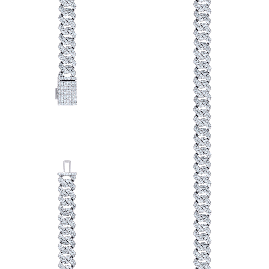 925 Sterling Silver Moissanite Square Cuban Chain Necklace 8mm
