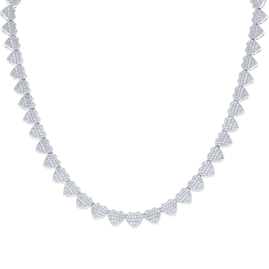 925 Sterling Silver 5.83ct Round, 5.01ct Baguette Moissanite Heart Link Necklace 8mm Size 18 Inches