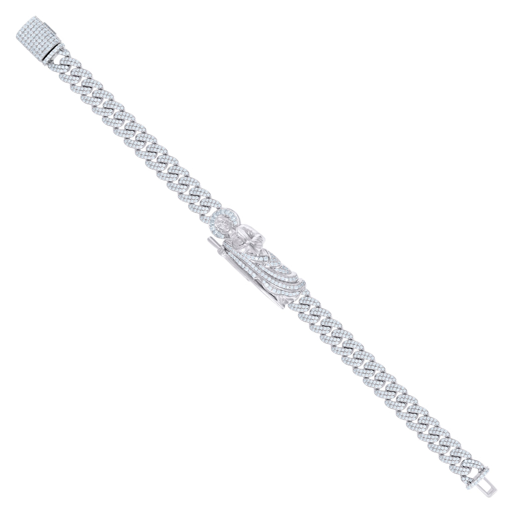 925 Sterling Silver 5.11ct Round, 0.43ct Baguette Moissanite St. Jude Bracelet Size 8.5 Inches