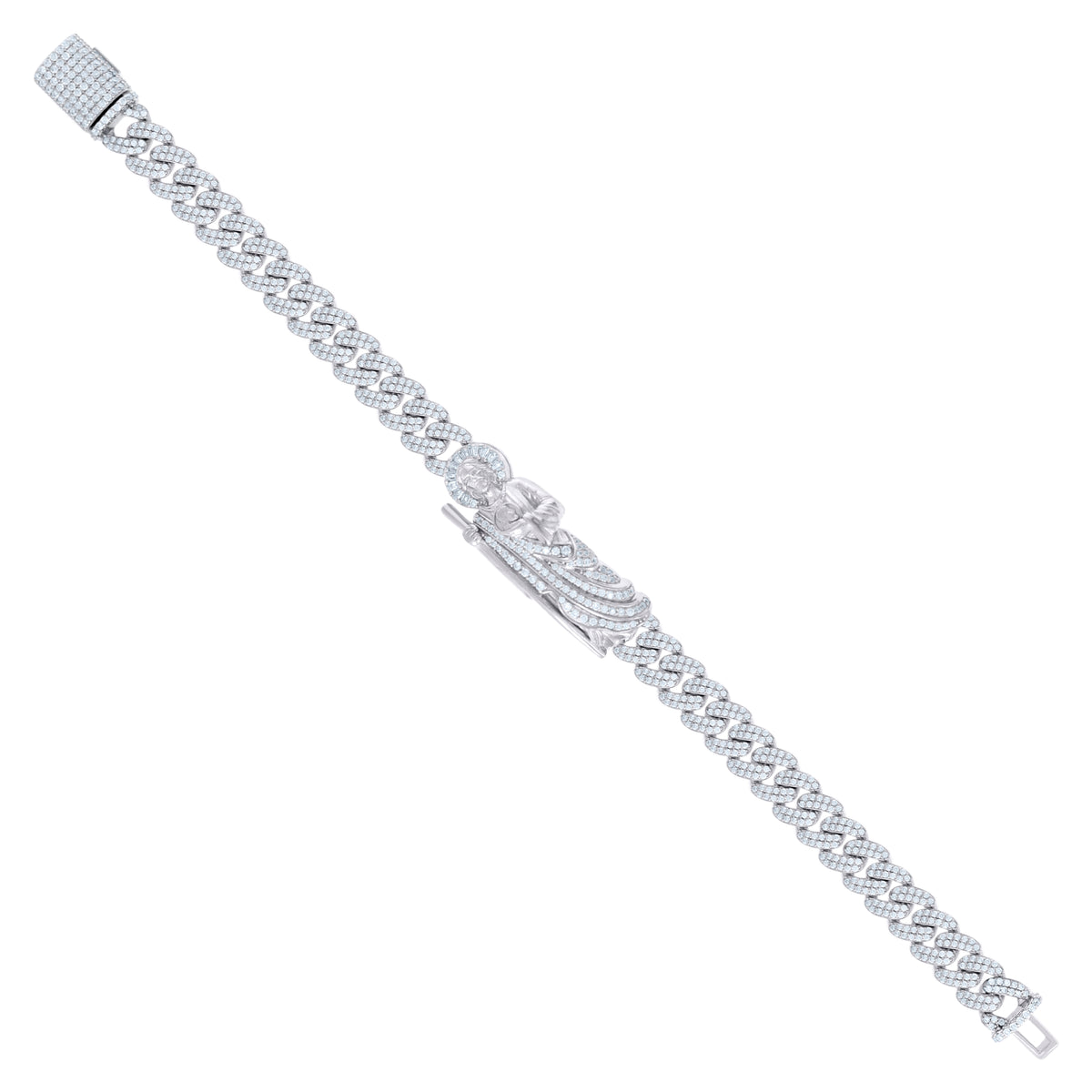 925 Sterling Silver 5.11ct Round, 0.43ct Baguette Moissanite St. Jude Bracelet Size 8.5 Inches