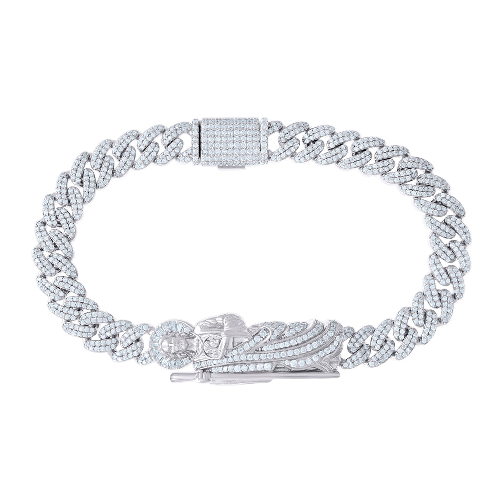 925 Sterling Silver 5.11ct Round, 0.43ct Baguette Moissanite St. Jude Bracelet Size 8.5 Inches