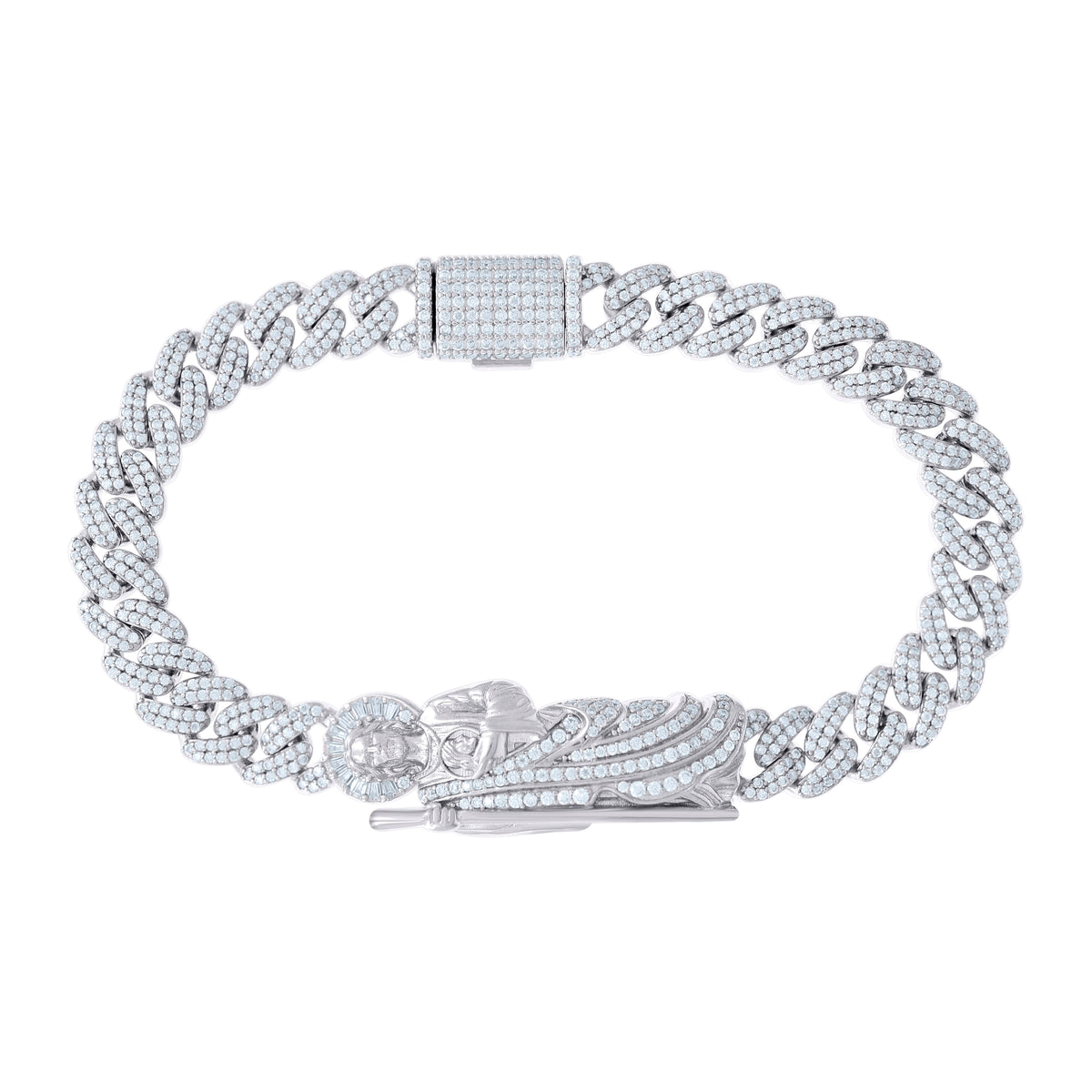 925 Sterling Silver 5.11ct Round, 0.43ct Baguette Moissanite St. Jude Bracelet Size 8.5 Inches