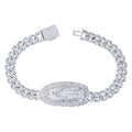 925 Sterling Silver Unisex 6.27ct Moissanite Guadalupe Religious Charm Bracelet Size 8.5 Inches