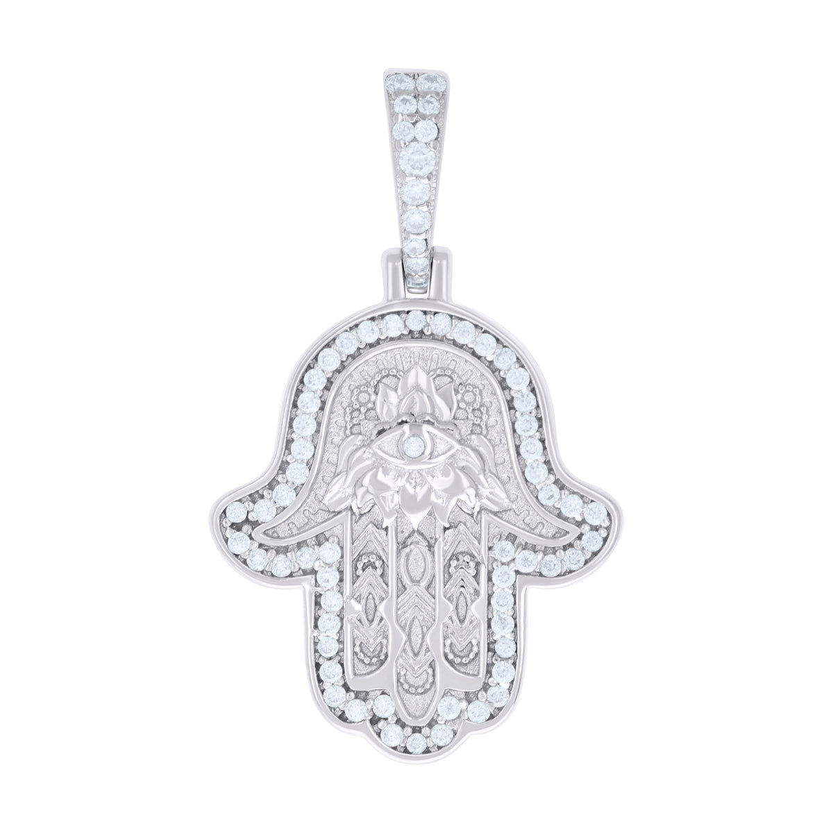 925 Sterling Silver Mens 0.37ct Moissanite Hamsa Symbol Religious Pendant