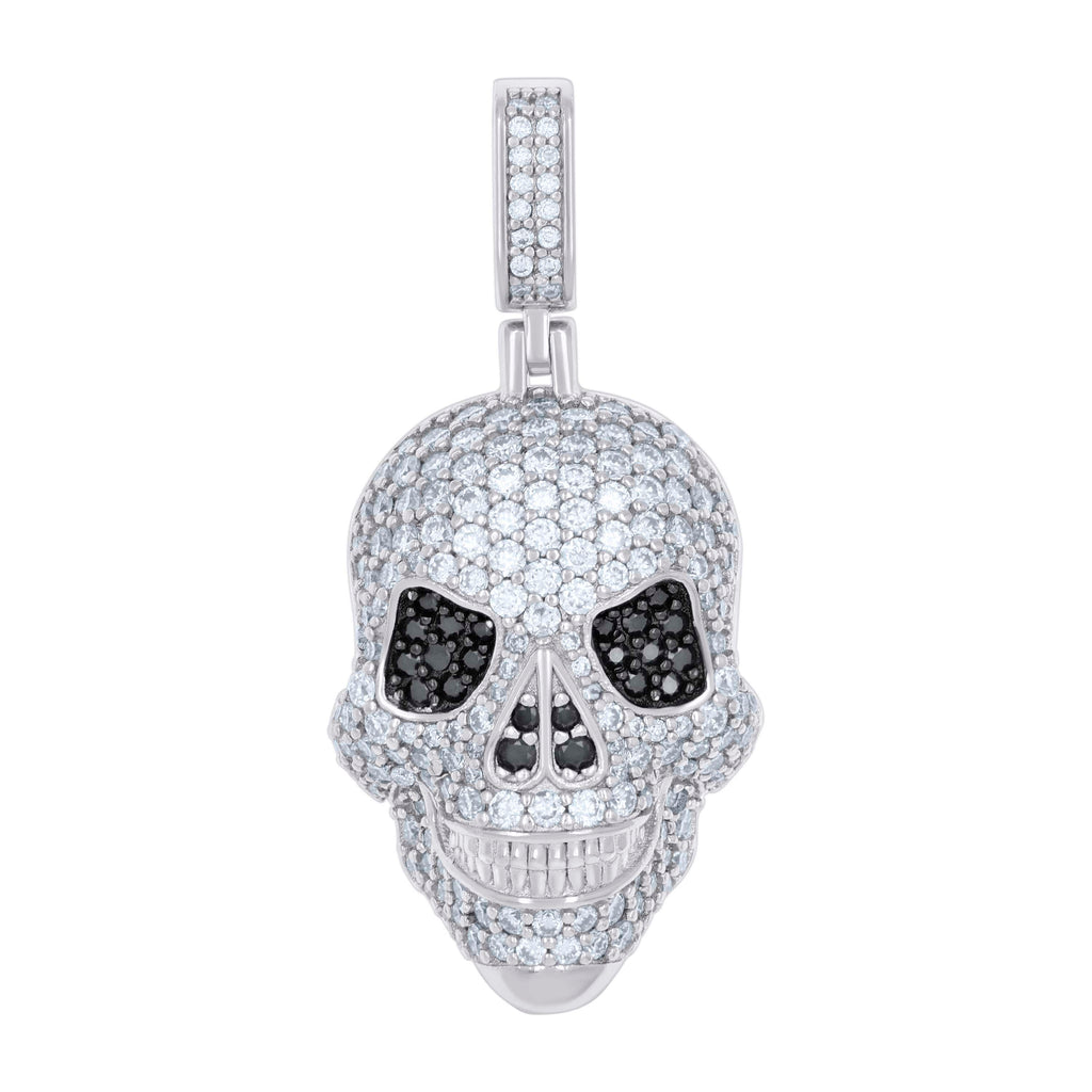 925 Sterling Silver Mens 2.32ct Black White Moissanite Skull Fashion Pendant