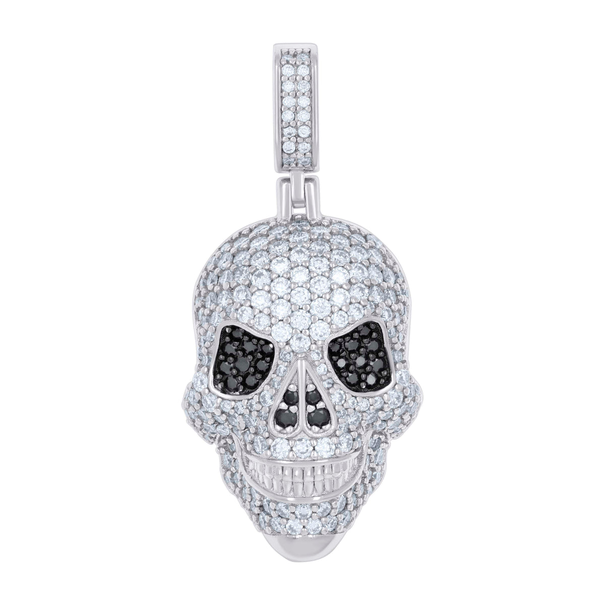 925 Sterling Silver Mens 2.32ct Black White Moissanite Skull Fashion Pendant