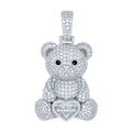 925 Sterling Silver Mens 3.52ct Round 0.33ct Baguette Black White Moissanite Teddy Bear Heart Pendant