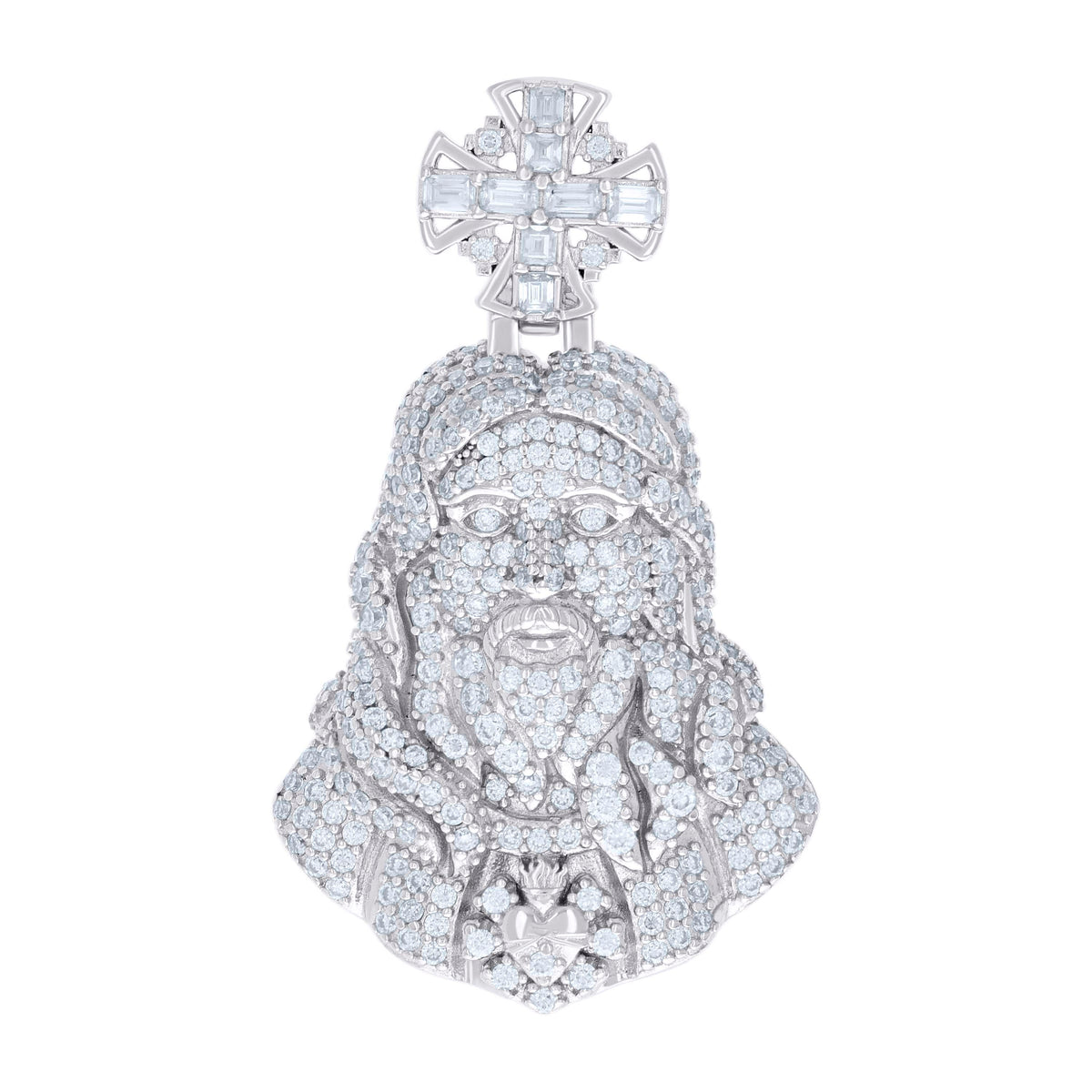 925 Sterling Silver Mens 1.90ct Round 0.37ct Baguette Moissanite Cross Jesus Religious Pendant
