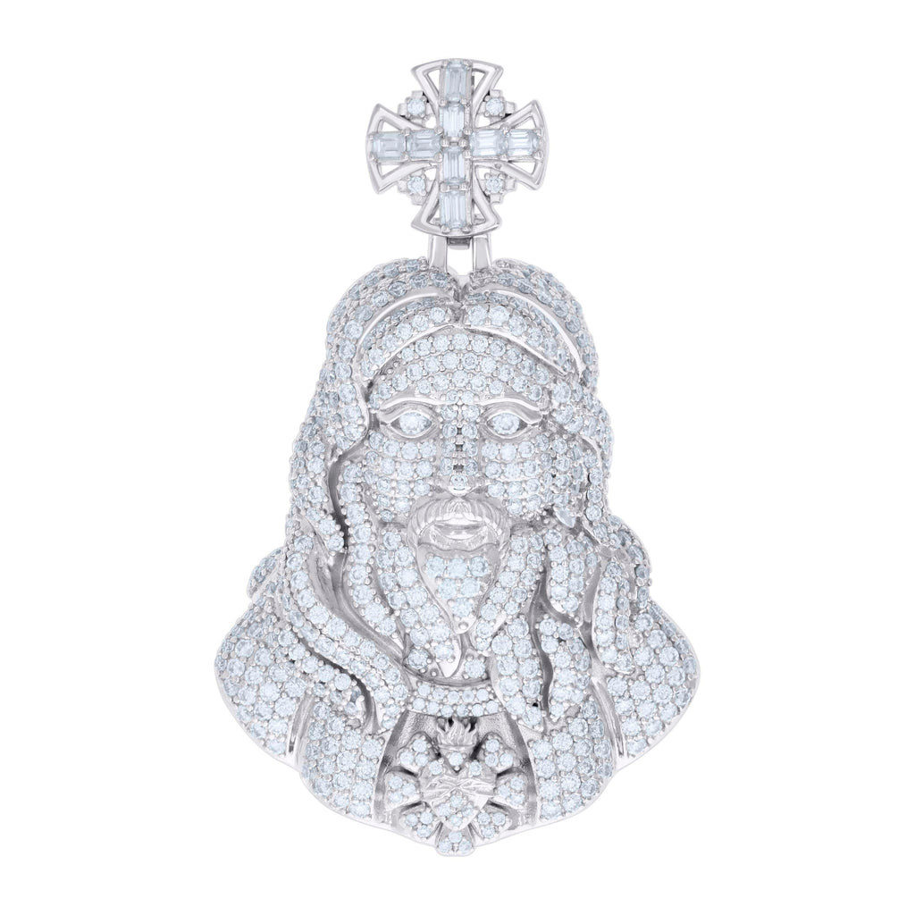 925 Sterling Silver Mens 5.92ct Round 0.54ct Baguette Moissanite Cross Jesus Religious Pendant