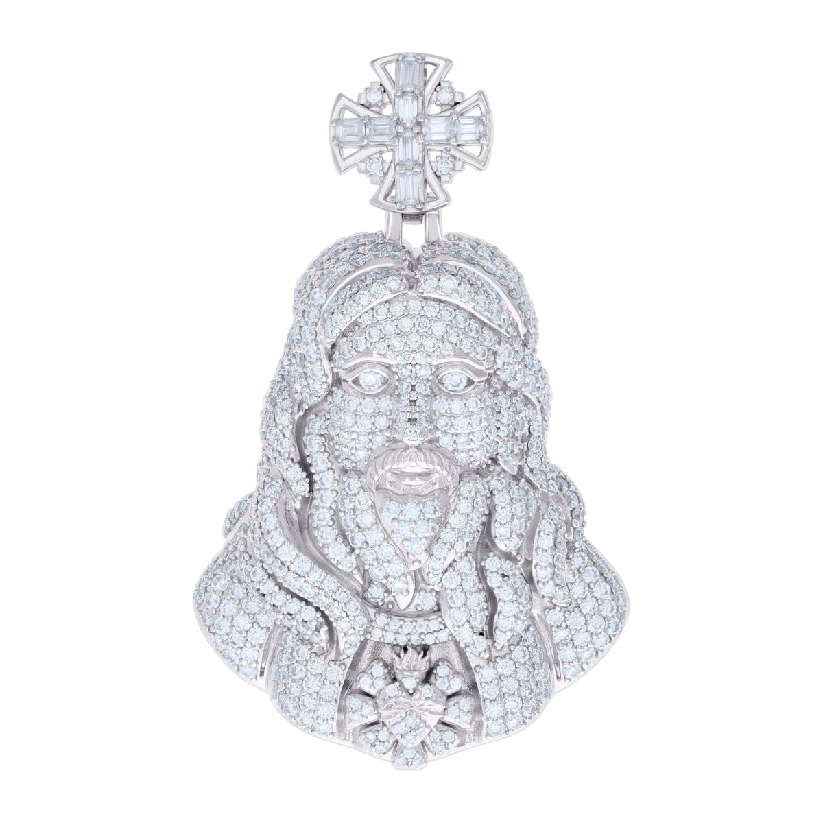 925 Sterling Silver Mens 5.92ct Round 0.54ct Baguette Moissanite Cross Jesus Religious Pendant
