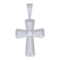 925 Sterling Silver Mens 2.68ct Round 2.28ct Baguette Moissanite Cross Religious Pendant
