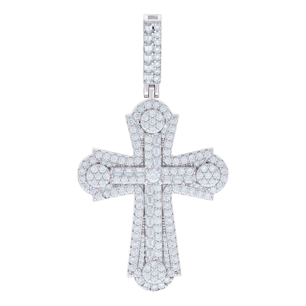 925 Sterling Silver Mens 4.06ct Round 0.95ct Baguette Moissanite Cross Religious Pendant