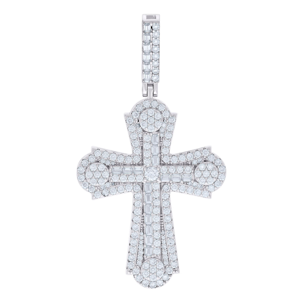925 Sterling Silver Mens 4.06ct Round 0.95ct Baguette Moissanite Cross Religious Pendant