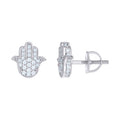 925 Sterling Silver Women Cubic-Zirconia Hamsa Symbol Religious Stud Earrings