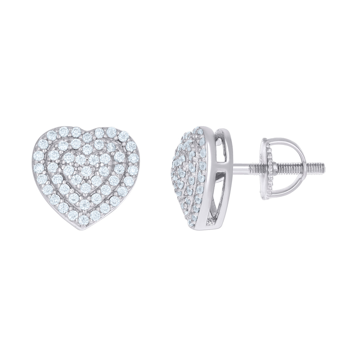 925 Sterling Silver Women Cubic-Zirconia 10mm Heart Stud Earrings