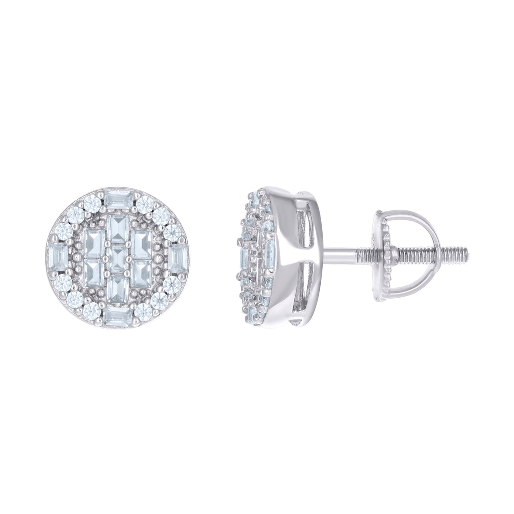 925 Sterling Silver Women Baguette Round Cubic-Zirconia Round Fashion Stud Earrings