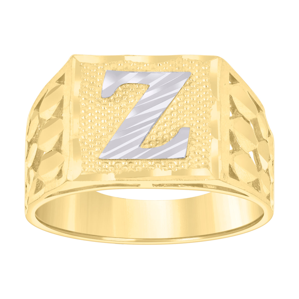 10K Two-tone Gold Unisex Initial Z Alphabet Ring