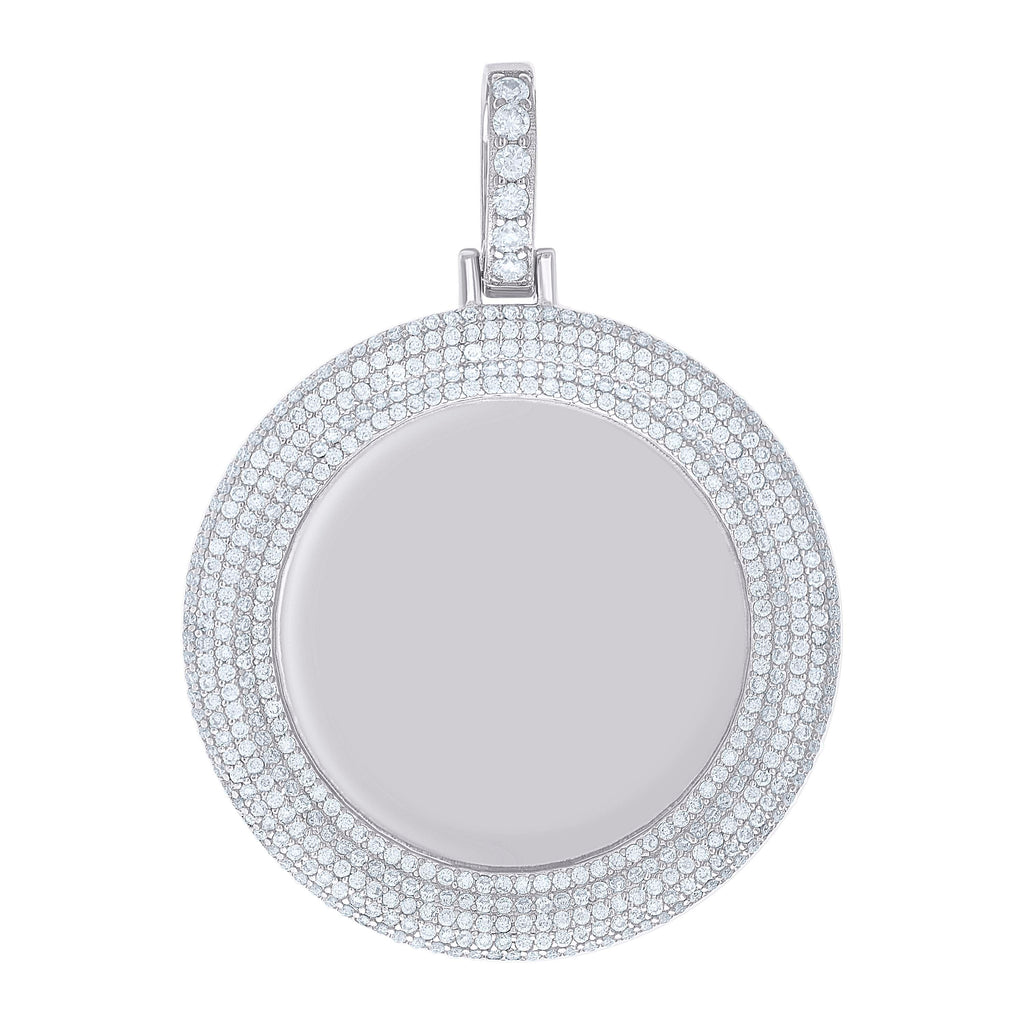 925 Sterling Silver Unisex Cubic-Zirconia Memory Circle Photo Frame Charm Pendant