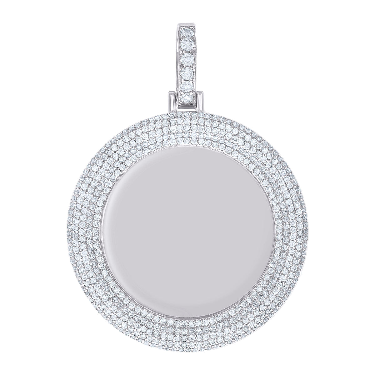 925 Sterling Silver Unisex Cubic-Zirconia Memory Circle Photo Frame Charm Pendant