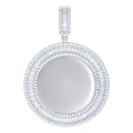 925 Sterling Silver Unisex Round Baguette Cubic-Zirconia Memory Circle Photo Frame Charm Pendant