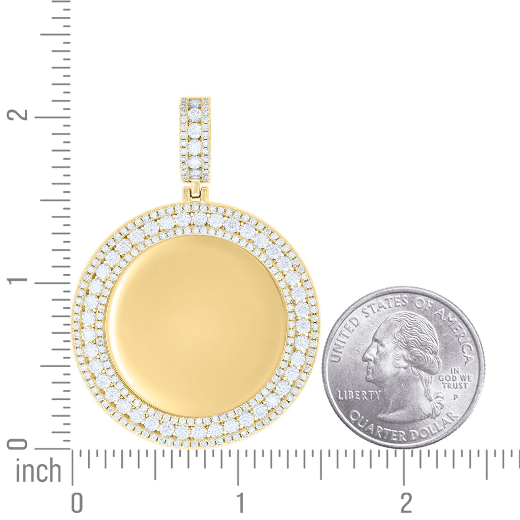 925 Sterling Silver Yellow-tone Unisex Cubic-Zirconia Memory Circle Photo Frame Charm Pendant