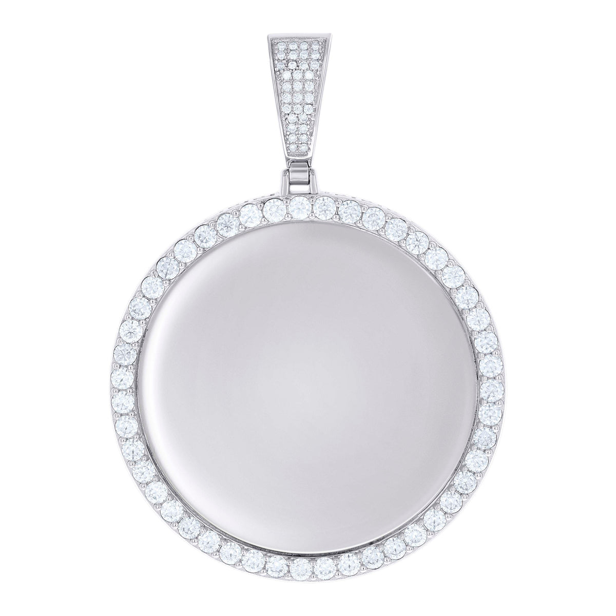 925 Sterling Silver Unisex Cubic-Zirconia Memory Circle Photo Frame Charm Pendant