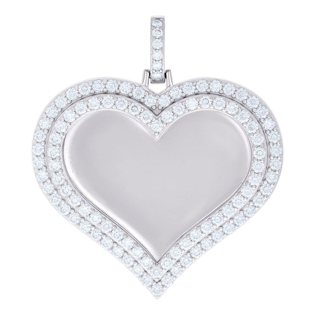 925 Sterling Silver Women Cubic-Zirconia Heart Photo Frame Charm Pendant