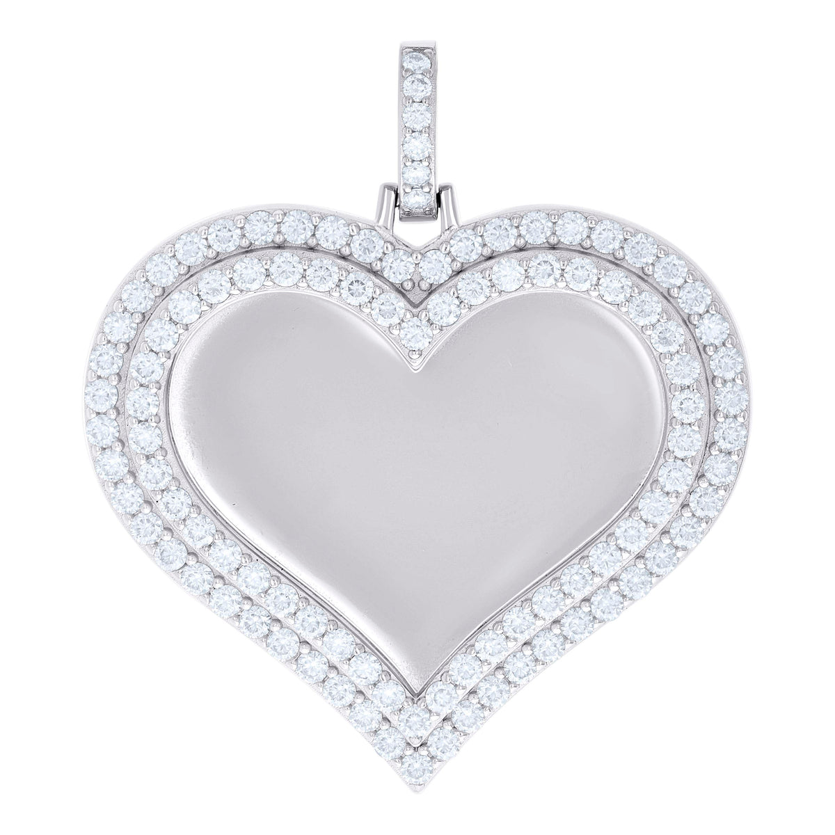 925 Sterling Silver Women Cubic-Zirconia Heart Photo Frame Charm Pendant