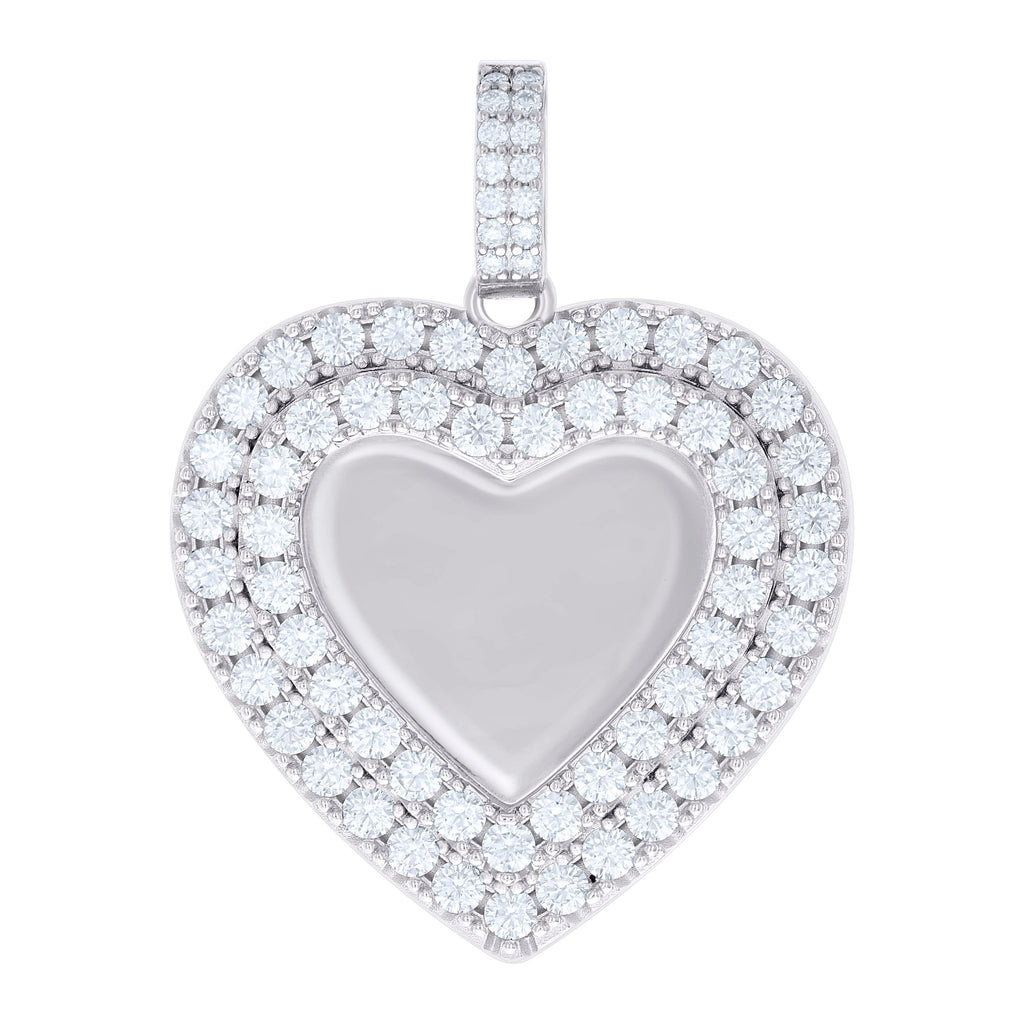 925 Sterling Silver Women Cubic-Zirconia Heart Photo Frame Charm Pendant
