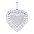 925 Sterling Silver Women Cubic-Zirconia Heart Photo Frame Charm Pendant
