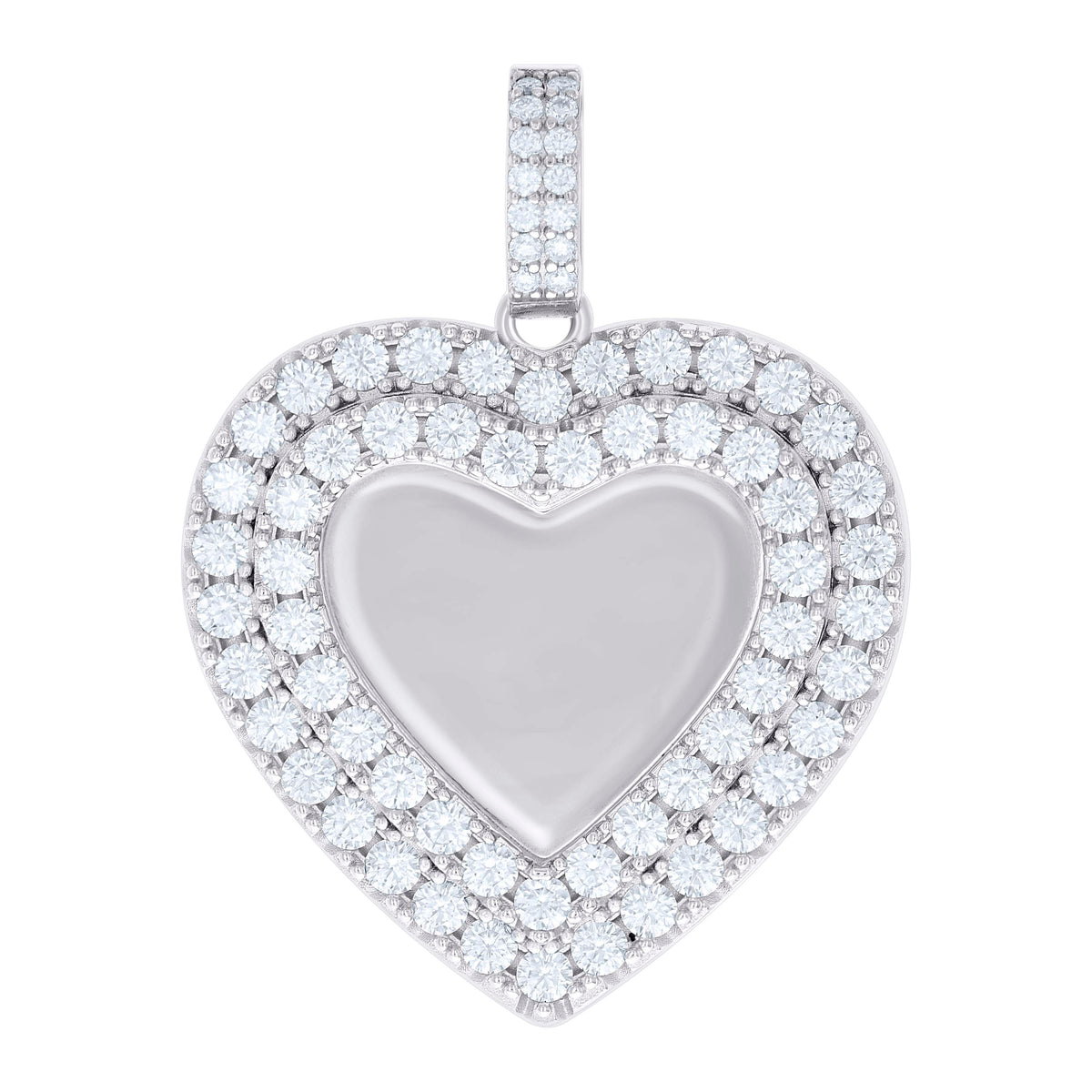 925 Sterling Silver Women Cubic-Zirconia Heart Photo Frame Charm Pendant