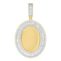 925 Sterling Silver Yellow-tone Unisex Round Baguette Cubic-Zirconia Oval Photo Frame Charm Pendant
