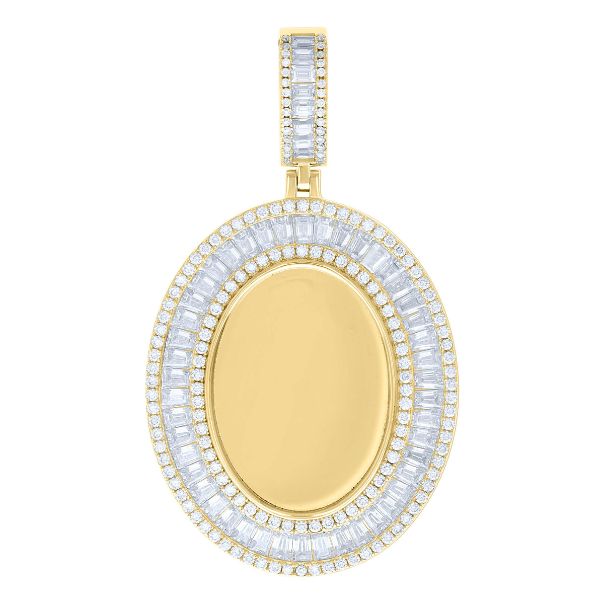 925 Sterling Silver Yellow-tone Unisex Round Baguette Cubic-Zirconia Oval Photo Frame Charm Pendant