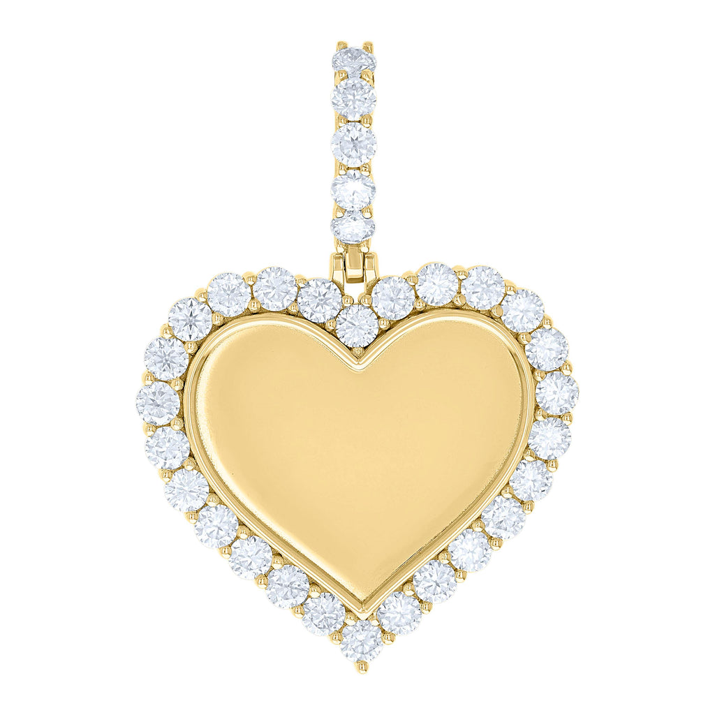925 Sterling Silver Yellow-tone Women Cubic-Zirconia Heart Photo Frame Charm Pendant