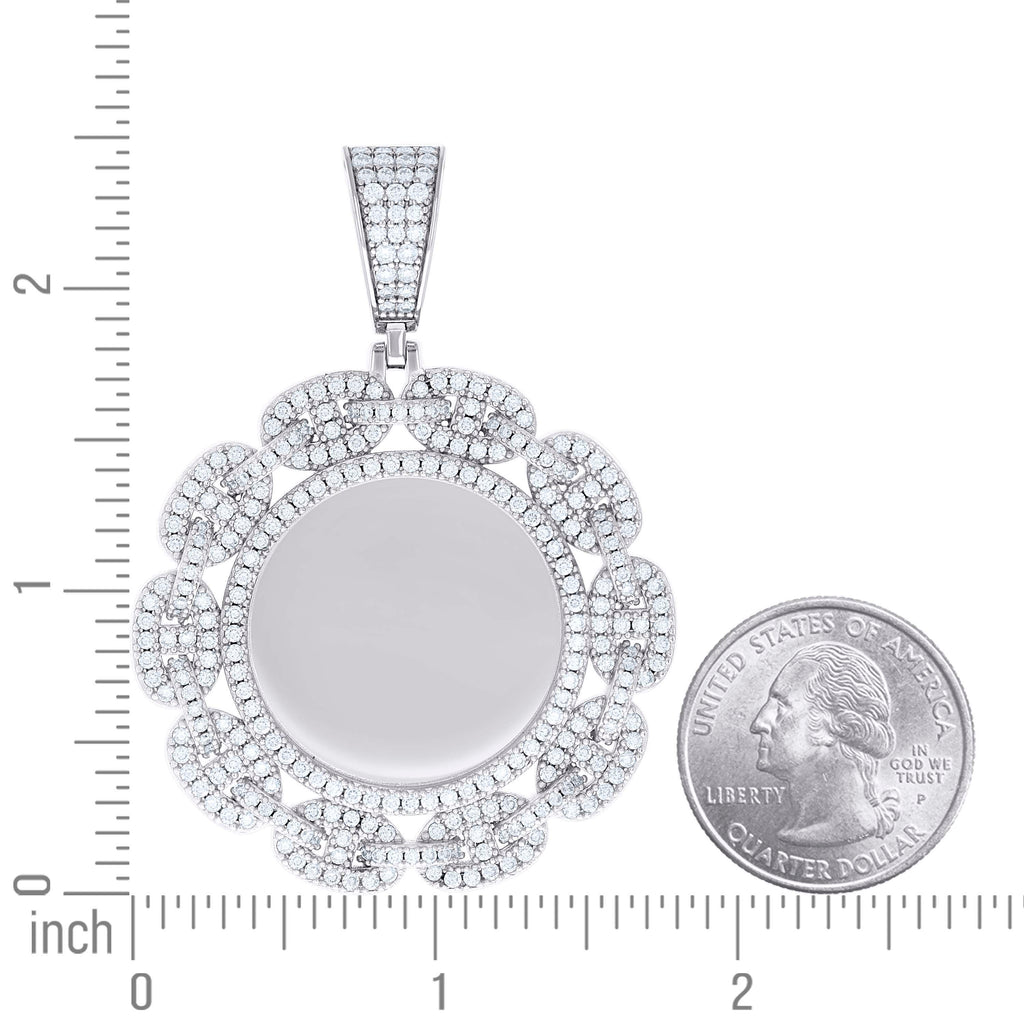 925 Sterling Silver Unisex Cubic-Zirconia Memory Circle Photo Frame Charm Pendant