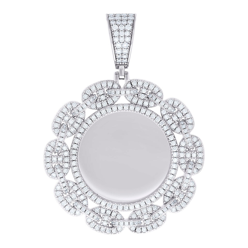 925 Sterling Silver Unisex Cubic-Zirconia Memory Circle Photo Frame Charm Pendant