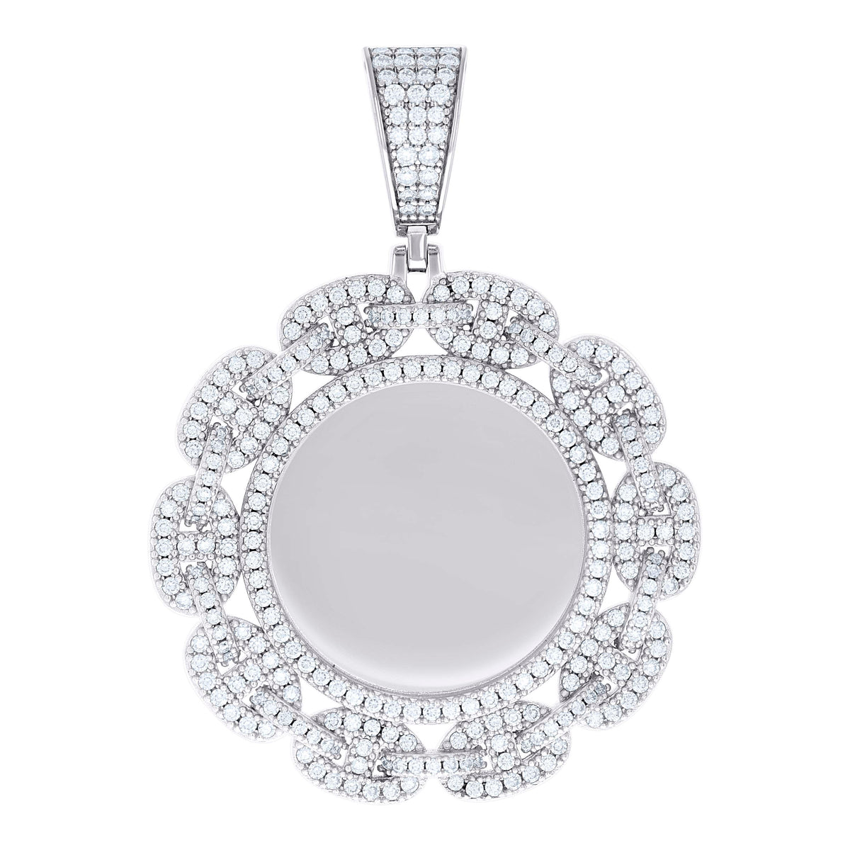 925 Sterling Silver Unisex Cubic-Zirconia Memory Circle Photo Frame Charm Pendant