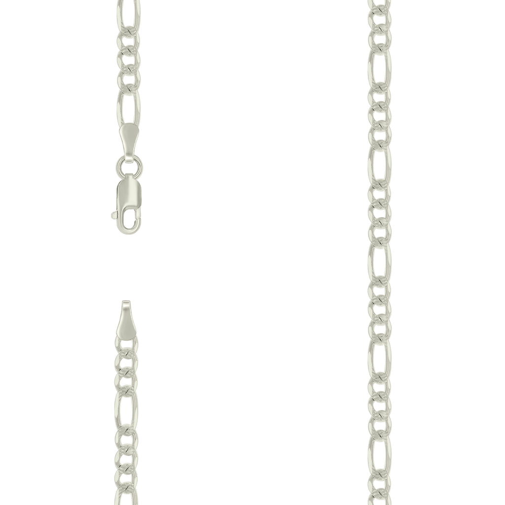 925 Silver Solid Pave Classic Figaro 4.0mm-7"