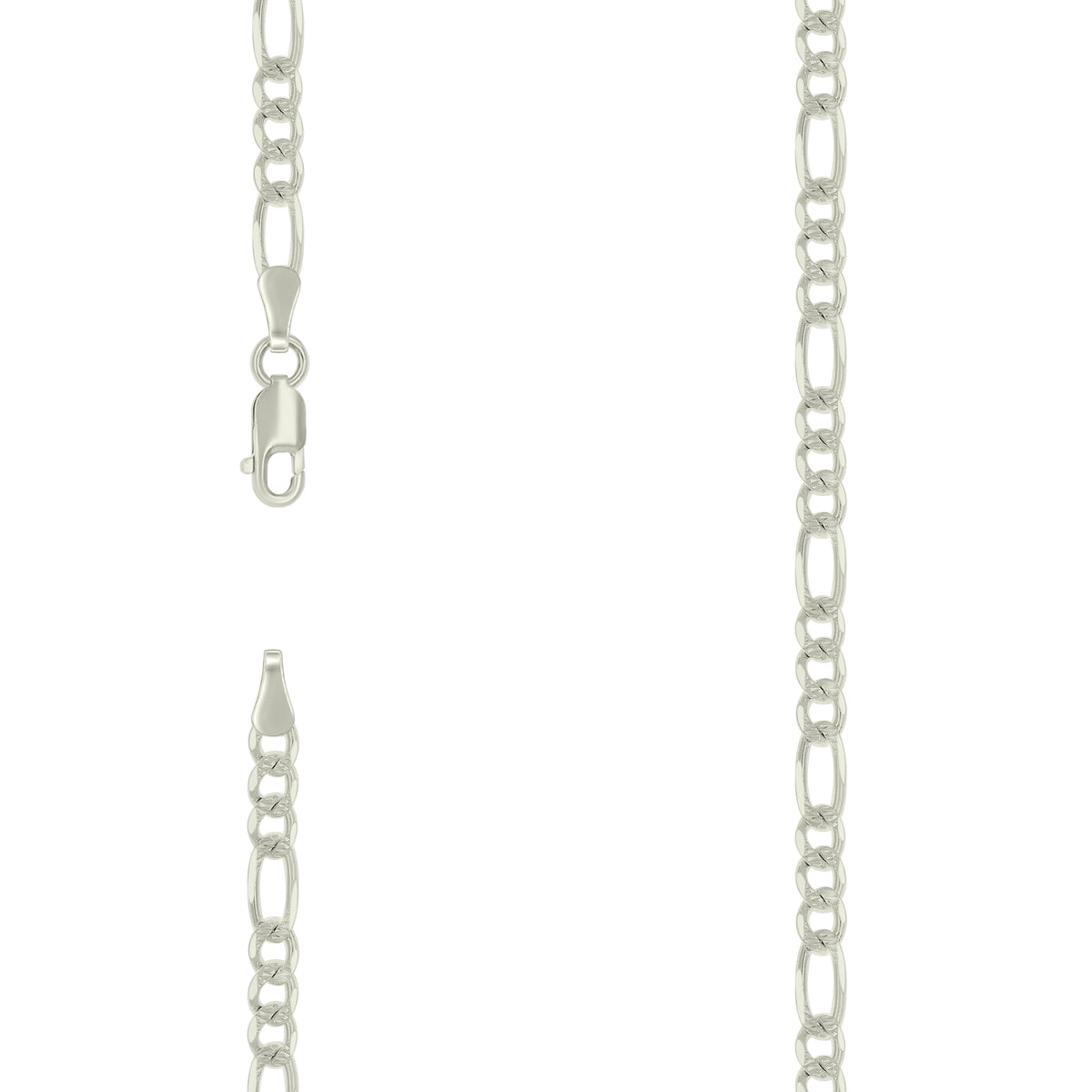 925 Silver Solid Pave Classic Figaro 4.0mm-7"
